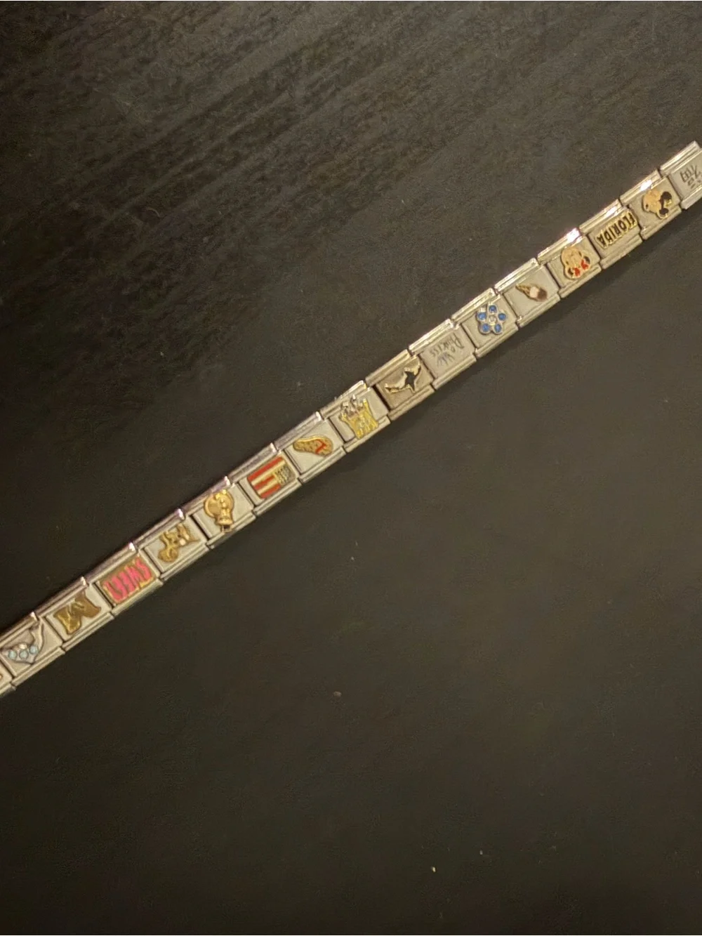 Silver-Tone Italian Link Charm Bracelet with Multicolor Accents